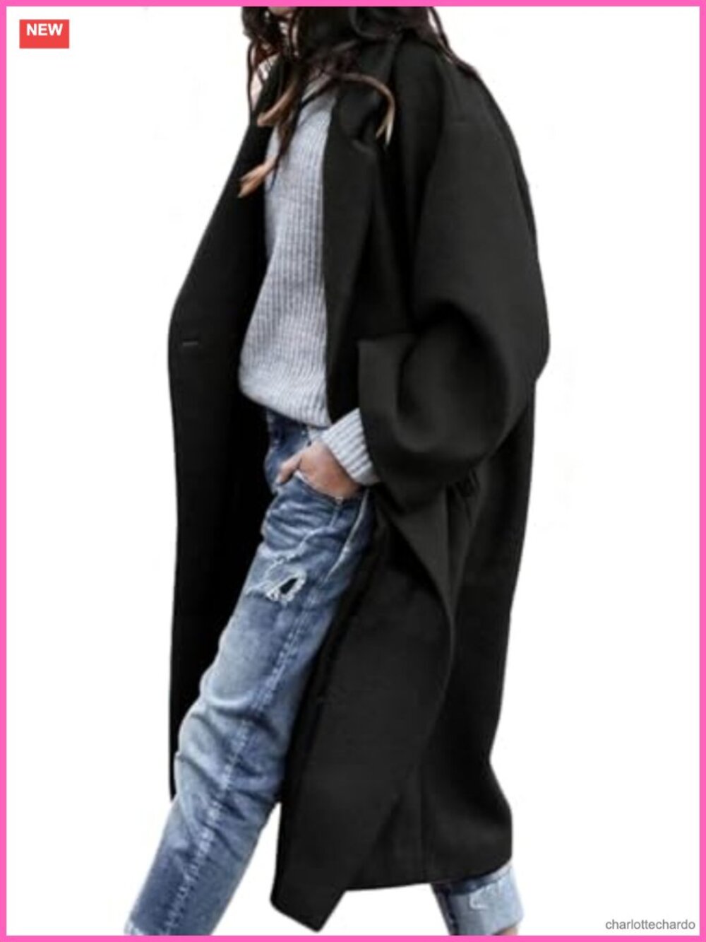 Women's Wool Blend Oversized Single Breast Notched Collar Midi Long Trench Coat